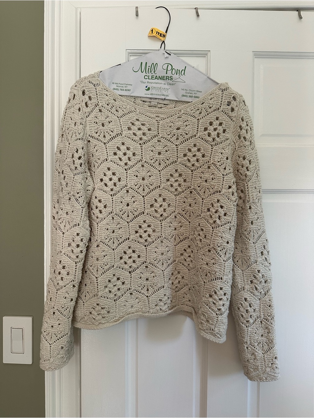 LOFT Crochet Openwork Crewneck Sweater - Cream